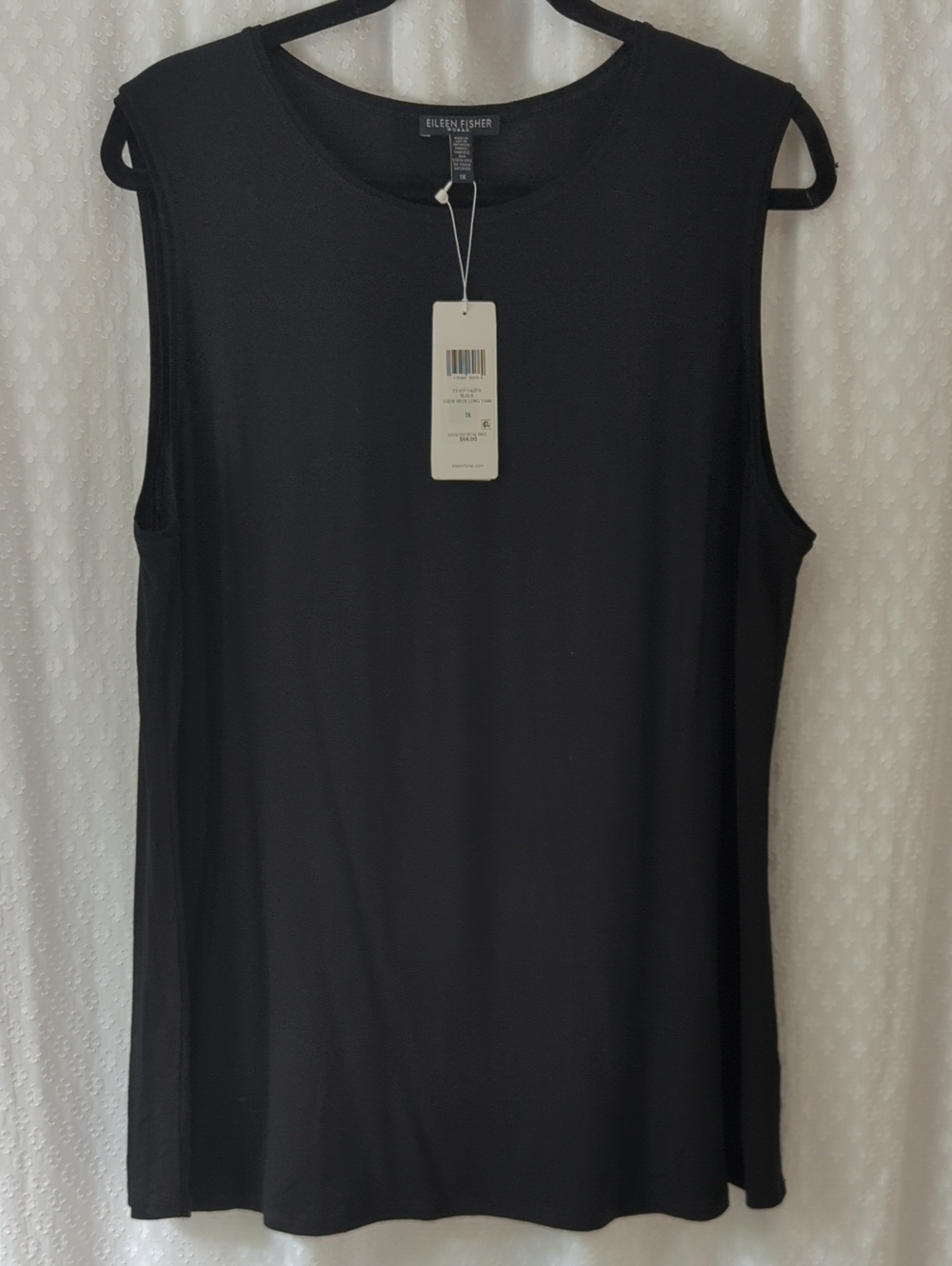 Eileen Fisher Woman Black Crew Neck Long Tank Viscose Jersey Women's 1x NWT